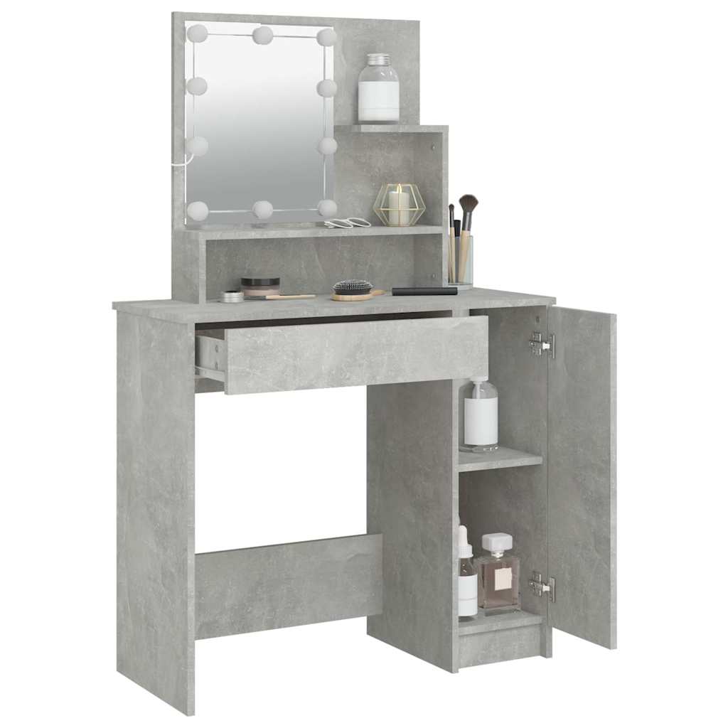 vidaXL Sminkbord med LED betonggrå 86,5x35x136 cm