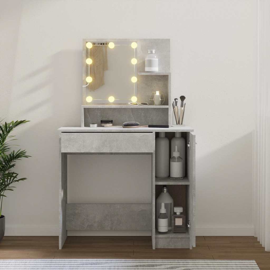 vidaXL Sminkbord med LED betonggrå 86,5x35x136 cm