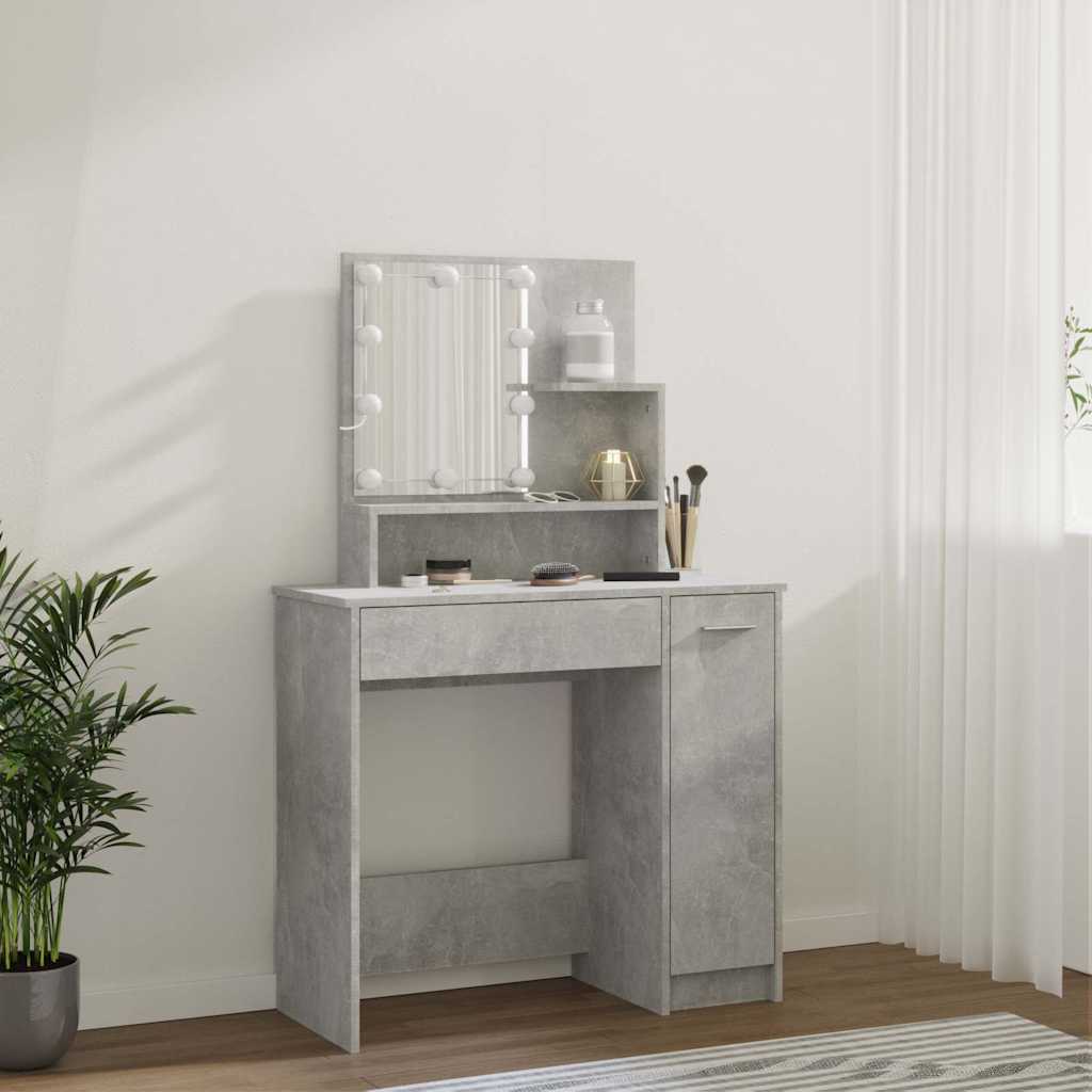 vidaXL Sminkbord med LED betonggrå 86,5x35x136 cm