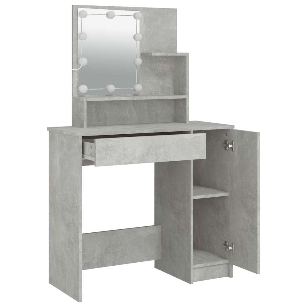 vidaXL Sminkbord med LED betonggrå 86,5x35x136 cm