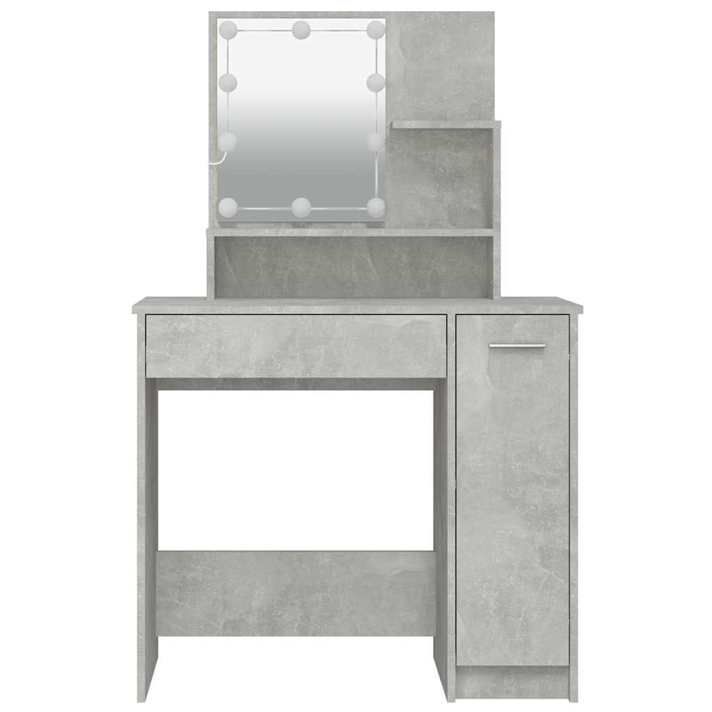 vidaXL Sminkbord med LED betonggrå 86,5x35x136 cm