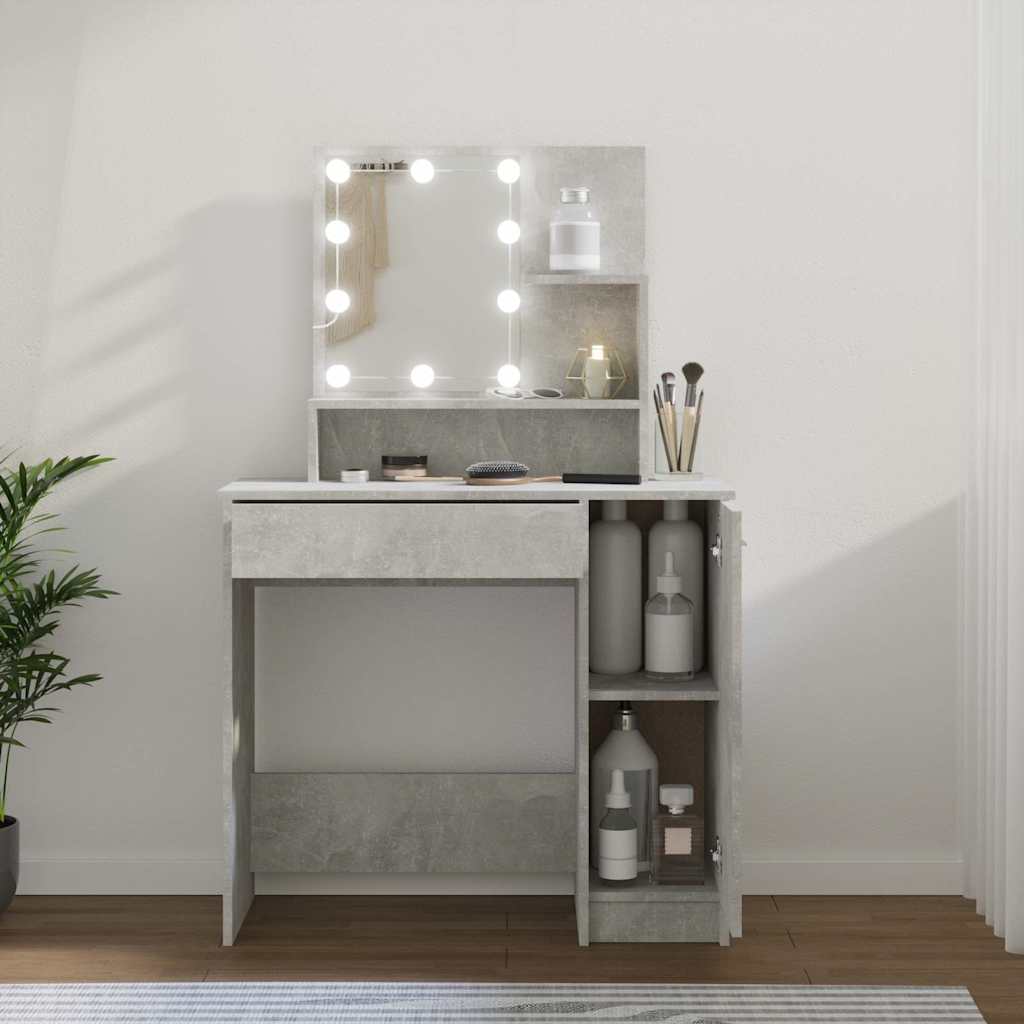 vidaXL Sminkbord med LED betonggrå 86,5x35x136 cm