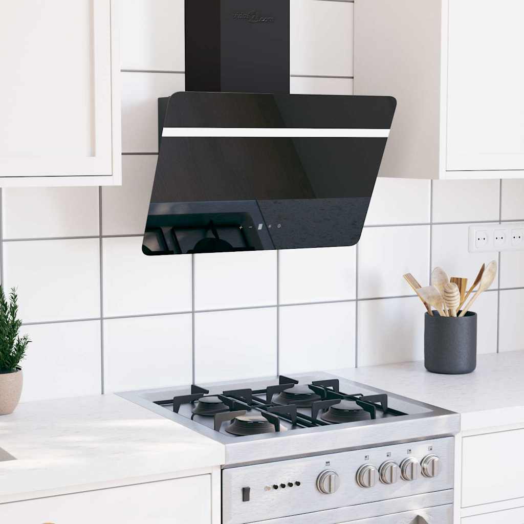 vidaXL Köksfläkt 60 cm stål och härdat glas svart