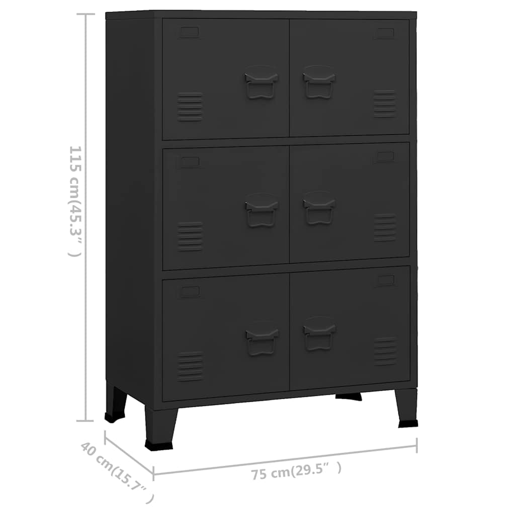 vidaXL Industriellt förvaringsskåp svart 75x40x115 cm metall