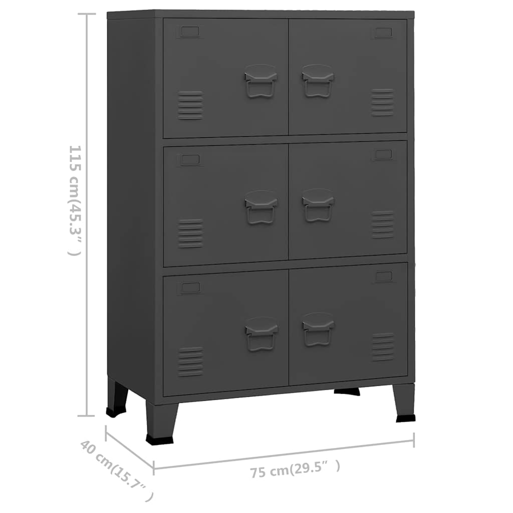 vidaXL Industriellt förvaringsskåp antracit 75x40x115 cm metall