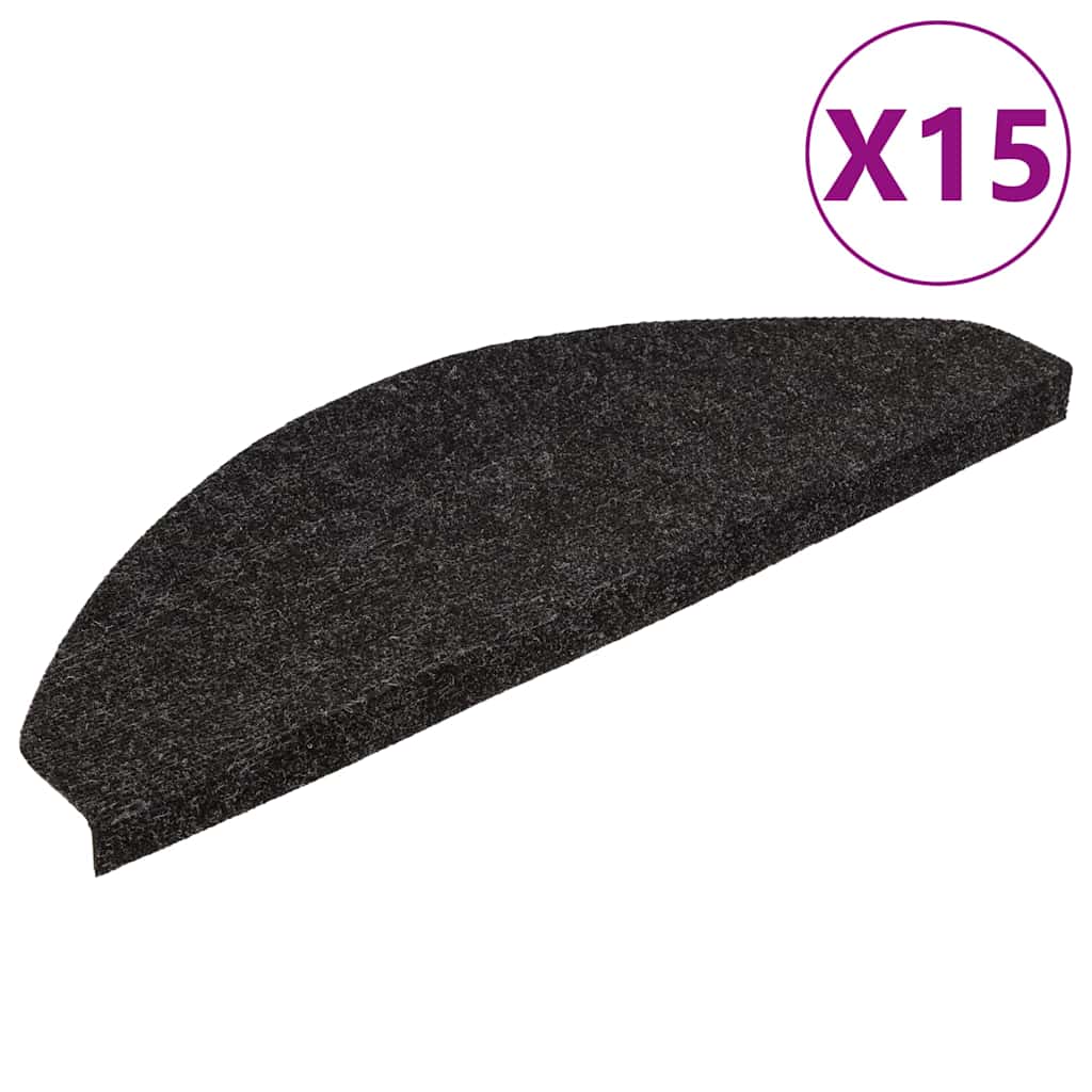 vidaXL Trappstegsmattor självhäftande 15 st 56x17x3 cm svart