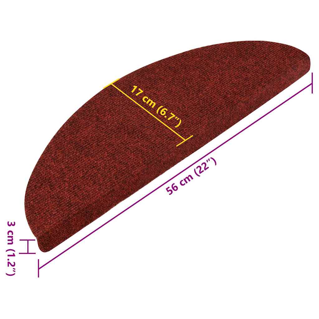 vidaXL Trappstegsmattor självhäftande 15 st 56x17x3 cm röd