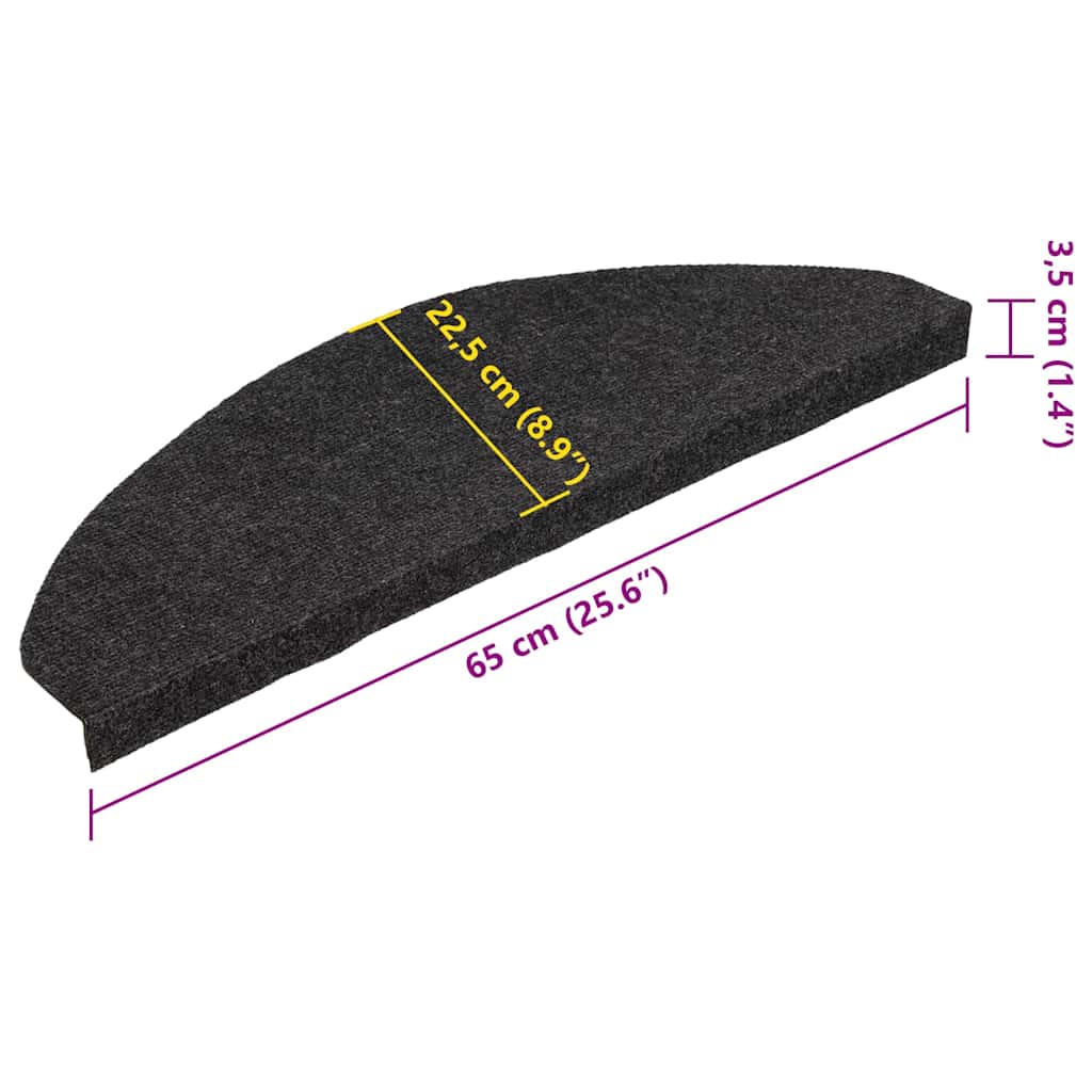 vidaXL Trappstegsmattor självhäftande 15 st 65x22,5x3,5 cm svart