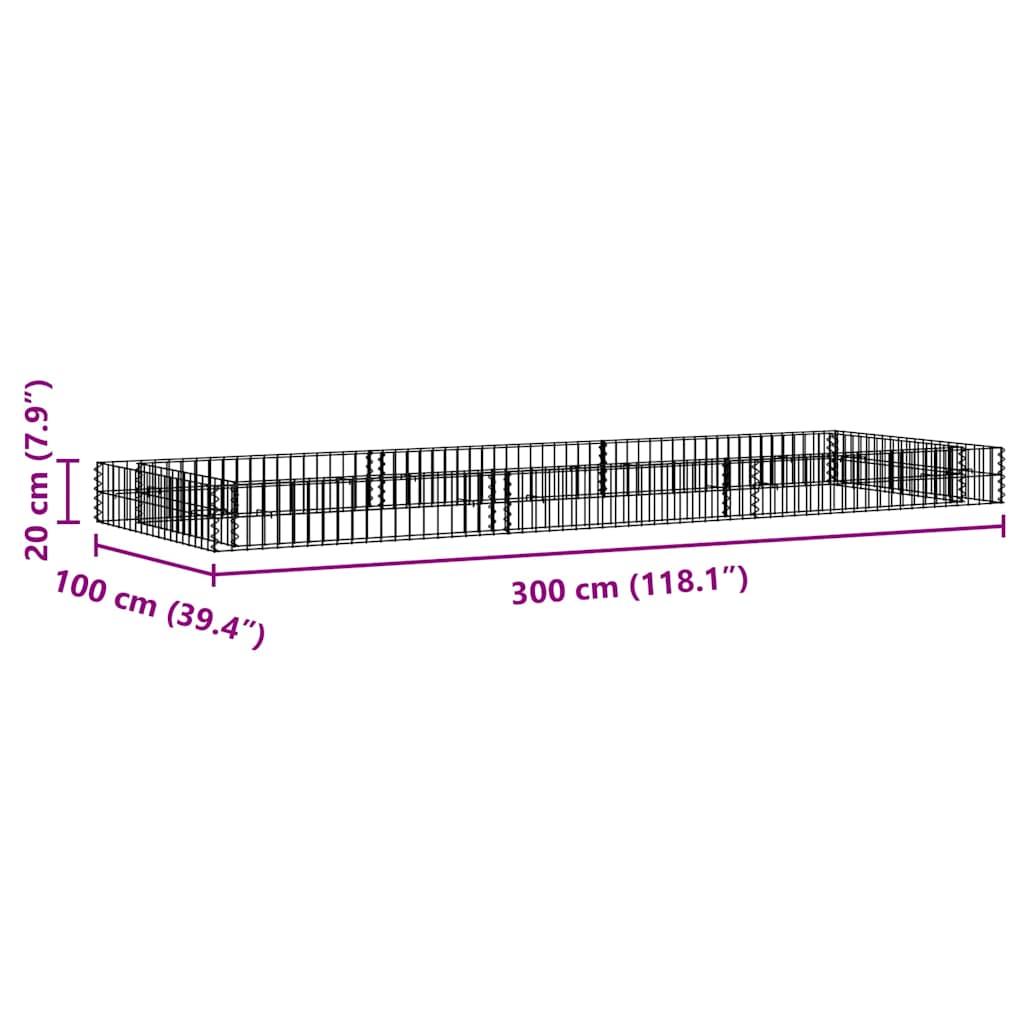 vidaXL Planteringsgabion upphöjd galvaniserat stål 300x100x20 cm