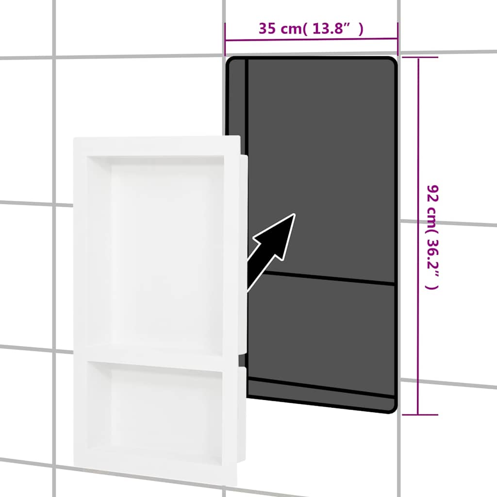vidaXL Infälld duschhylla niche 2 hyllor matt vit 41x69x9 cm