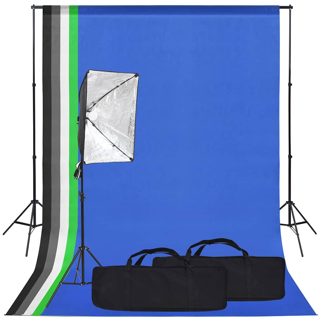 vidaXL Fotostudio med softbox-lampa och bakgrund