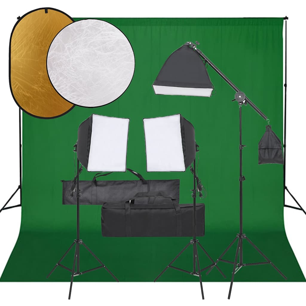 vidaXL Fotostudio med lampor, bakgrund och reflexskärm