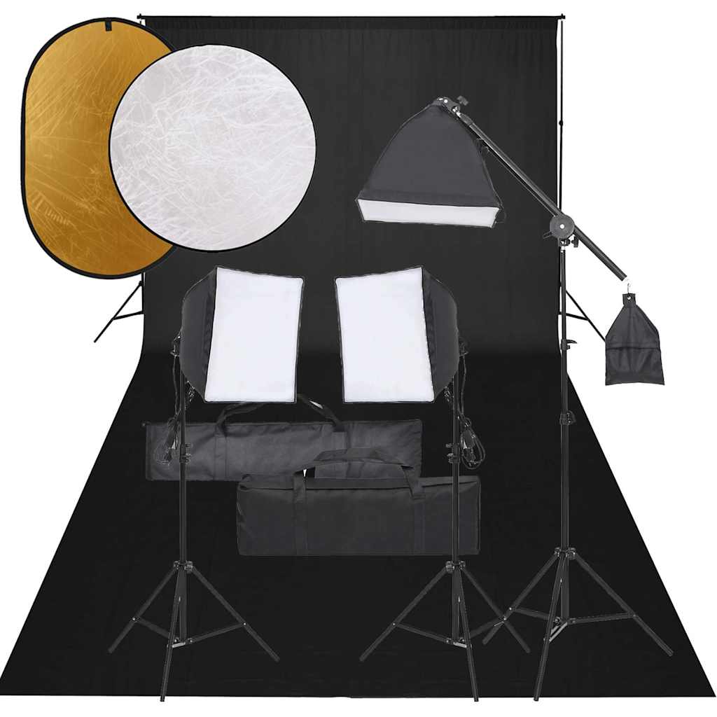vidaXL Fotostudio med lampor, bakgrund och reflexskärm
