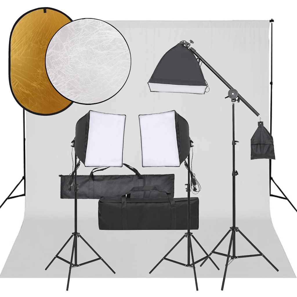 vidaXL Fotostudio med lampor, bakgrund och reflexskärm