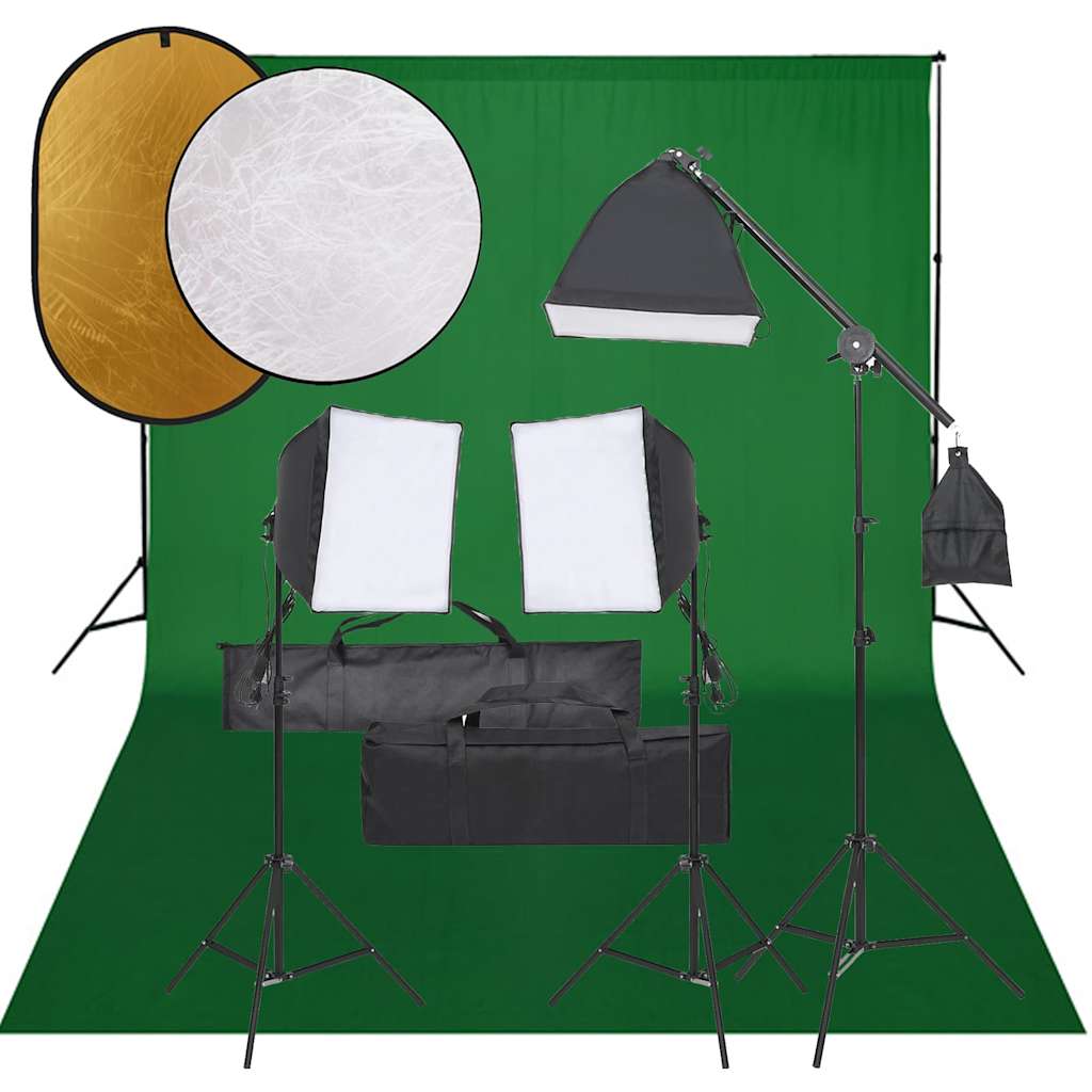 vidaXL Fotostudio med lampor, bakgrund och reflexskärm
