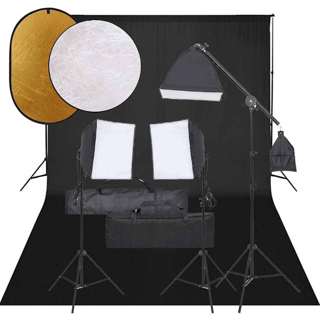 vidaXL Fotostudio med lampor, bakgrund och reflexskärm