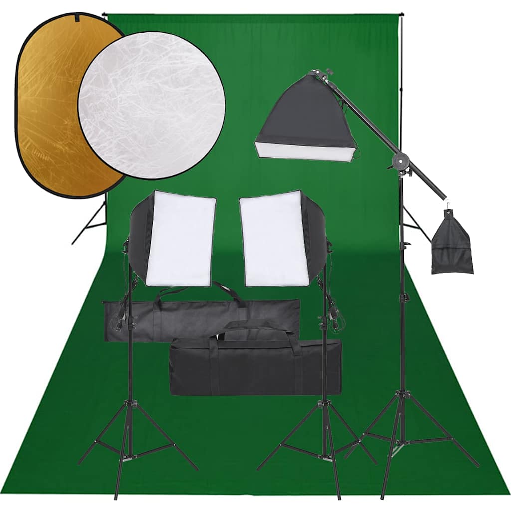 vidaXL Fotostudio med lampor, bakgrund och reflexskärm