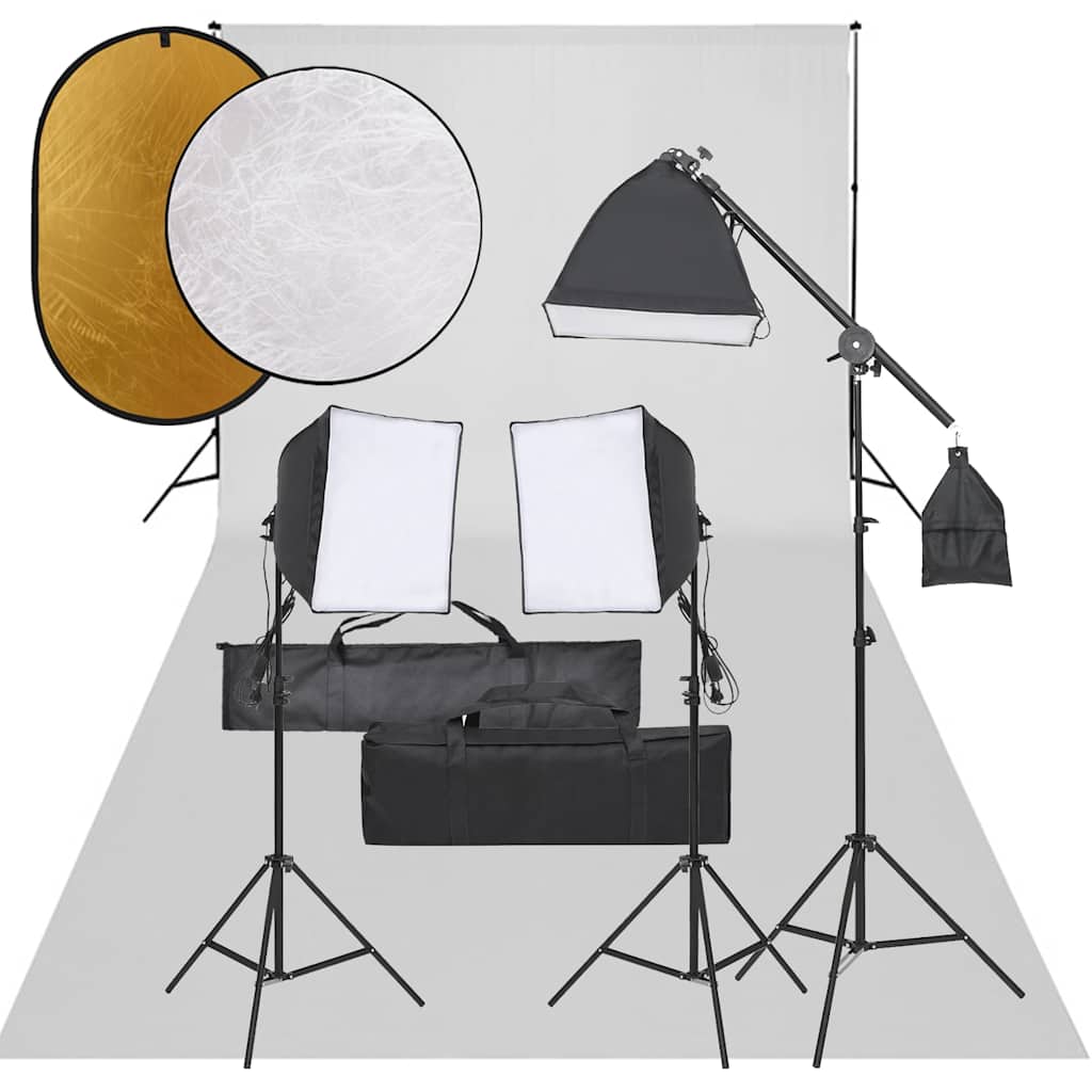 vidaXL Fotostudio med lampor, bakgrund och reflexskärm
