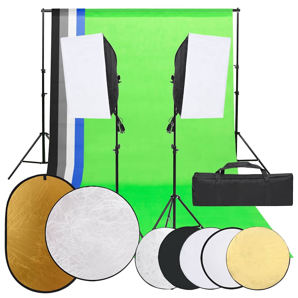 vidaXL Fotostudio med lampor, bakgrund och reflexskärm