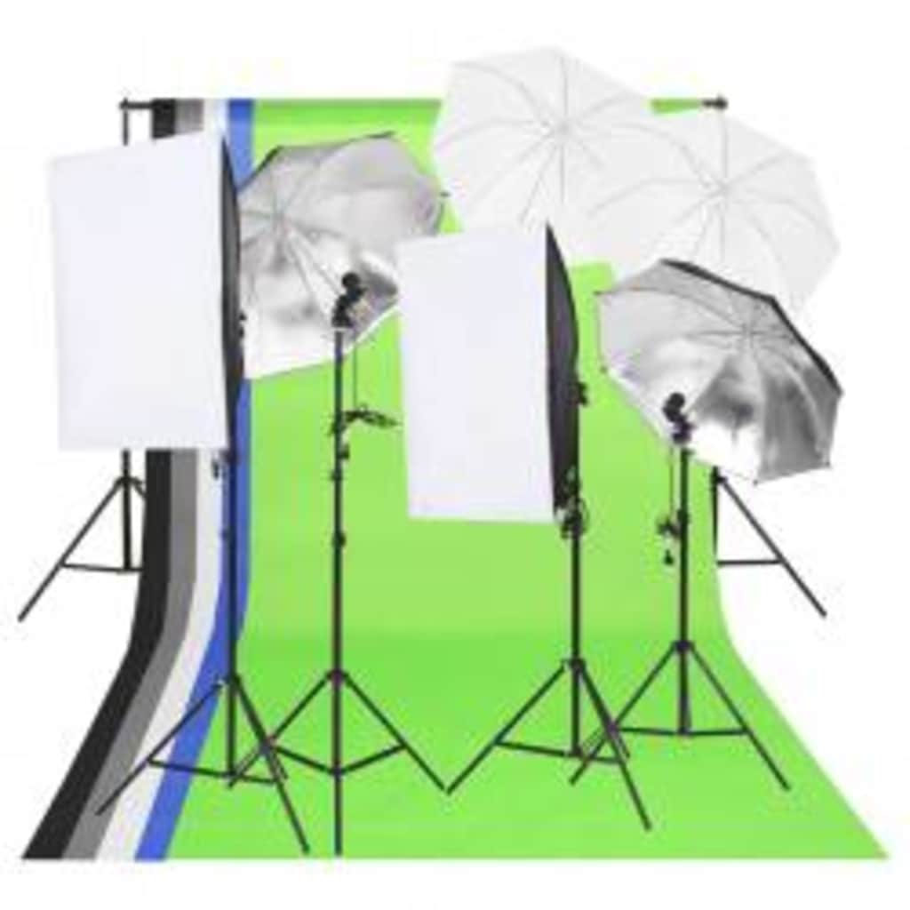 vidaXL Fotostudio med lampor, bakgrund och reflexskärm