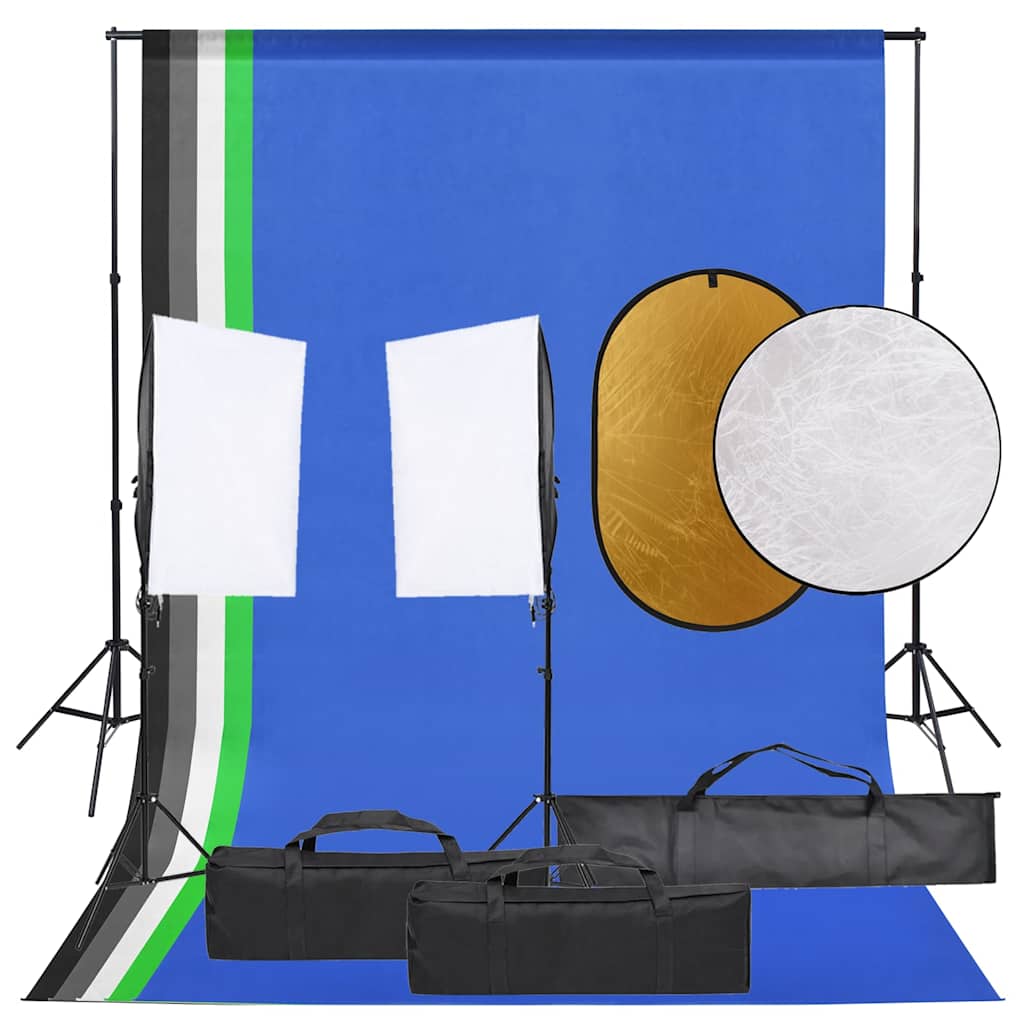 vidaXL Fotostudio med lampor, bakgrund och reflexskärm