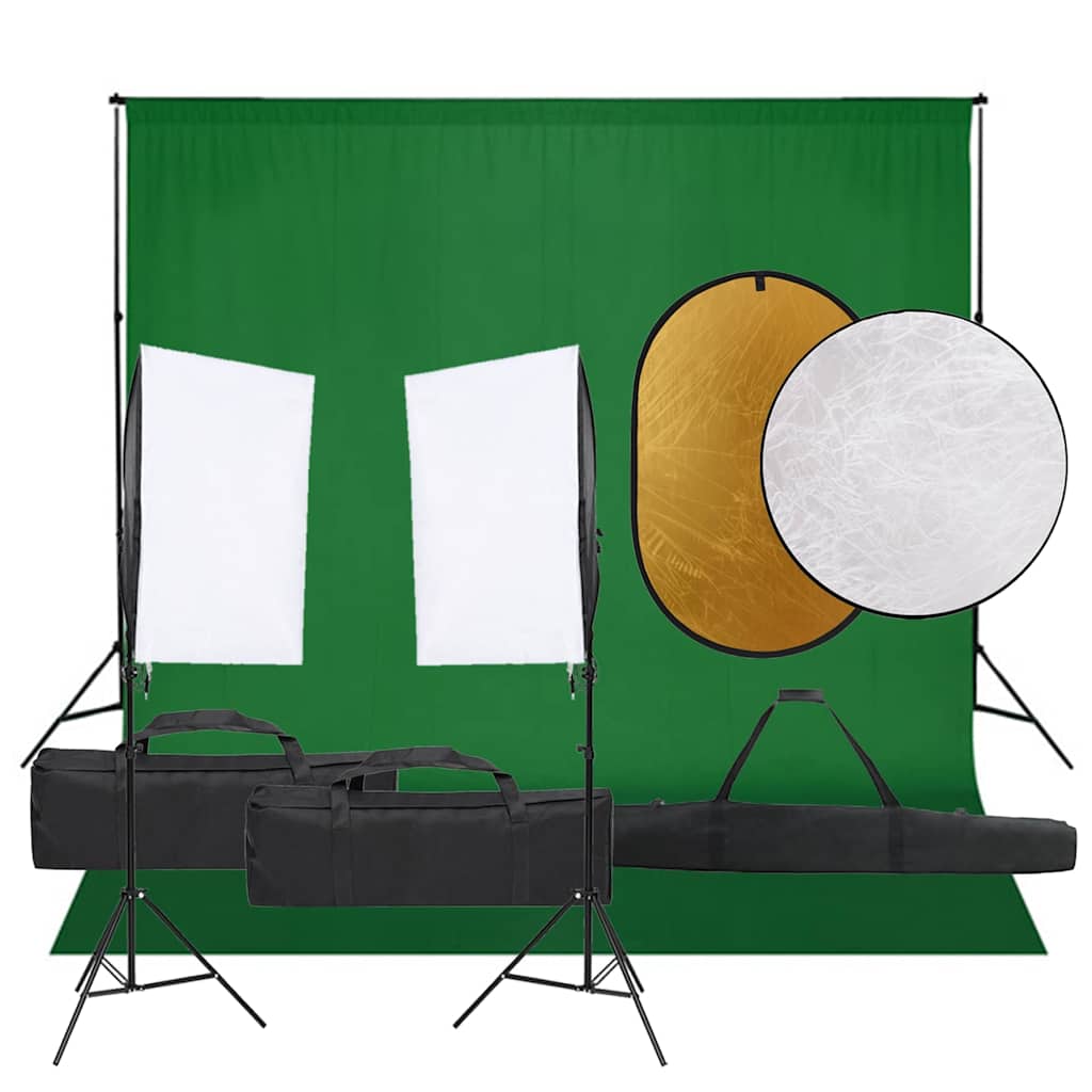 vidaXL Fotostudio med lampor, bakgrund och reflexskärm