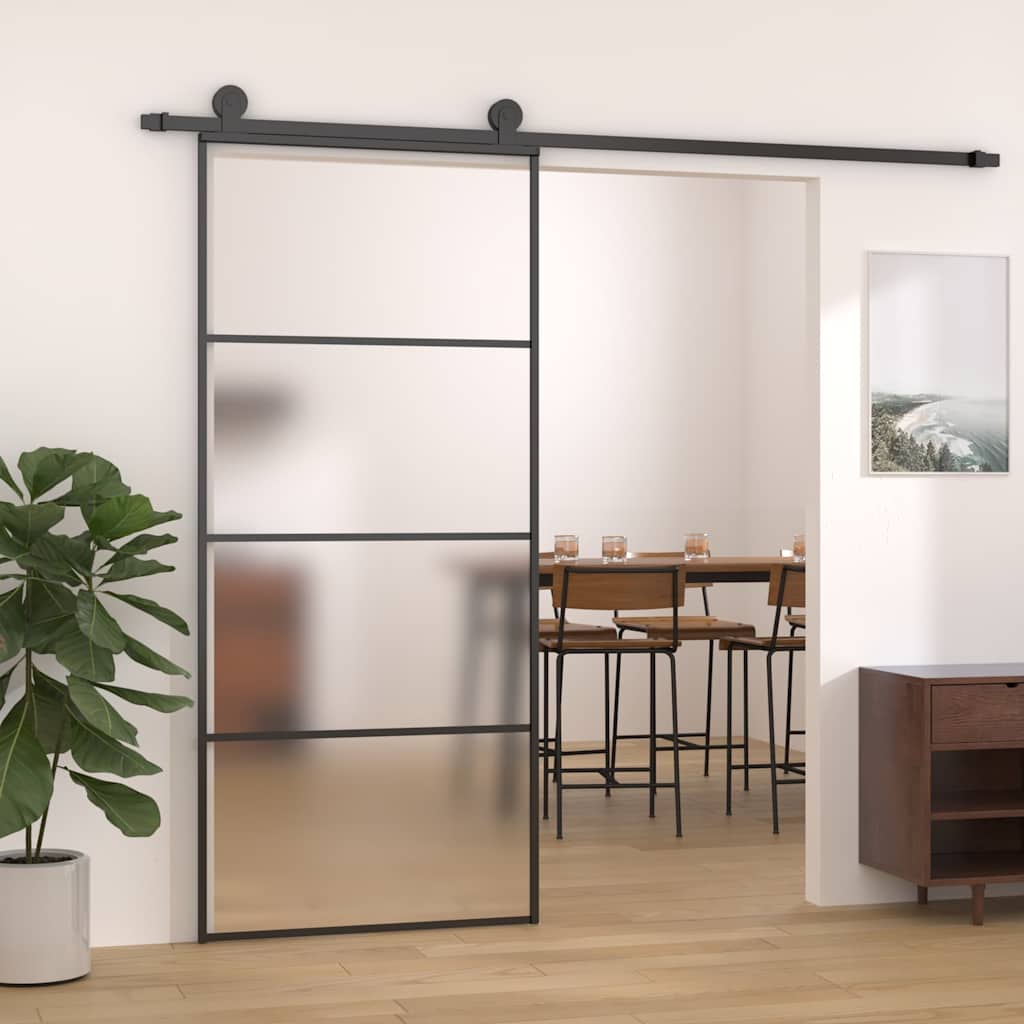 vidaXL Skjutdörr frostat ESG-glas och aluminium 90x205 cm svart