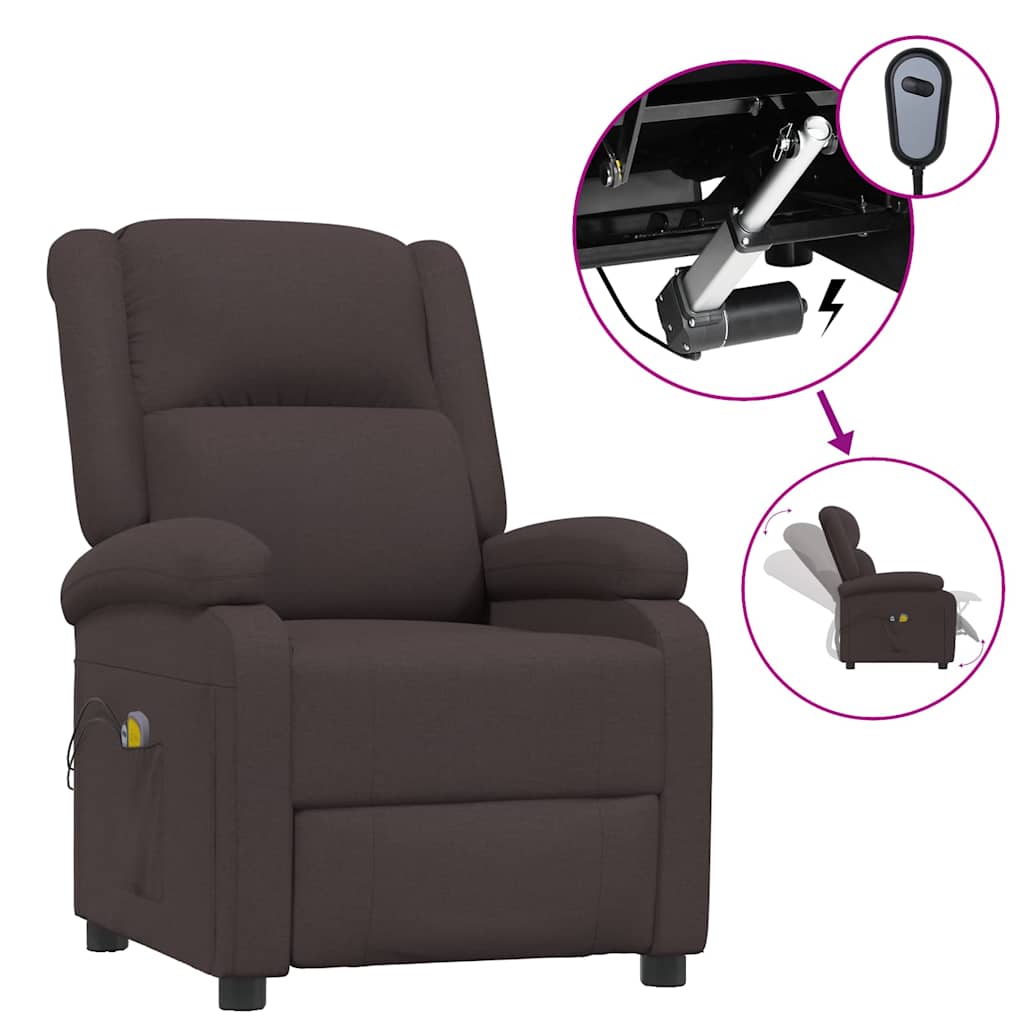 vidaXL Elektrisk massagefåtölj mörkbrun tyg