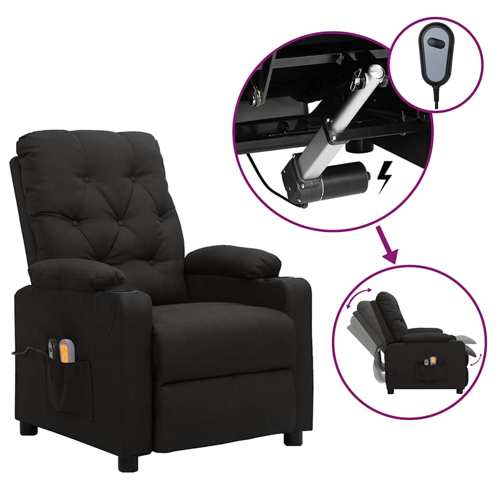 vidaXL Elektrisk massagefåtölj svart tyg