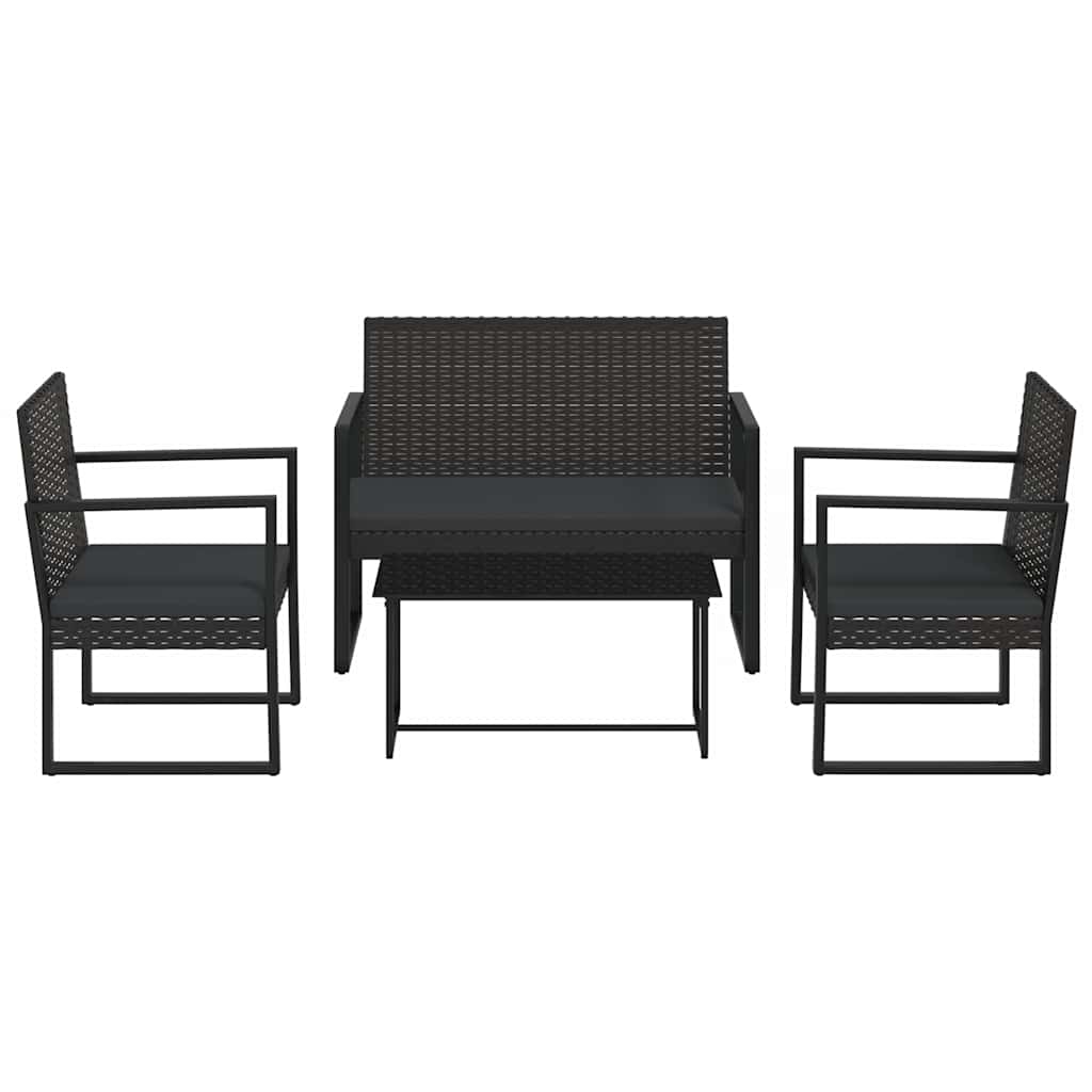 vidaXL Loungegrupp för trädgården med dynor 4 delar svart konstrotting