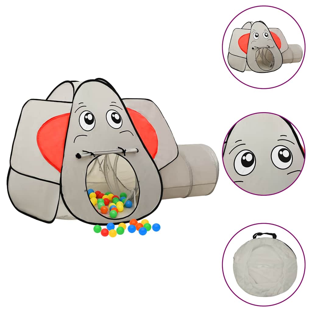 vidaXL Lektält elefant grå med 250 bollar 174x86x101 cm