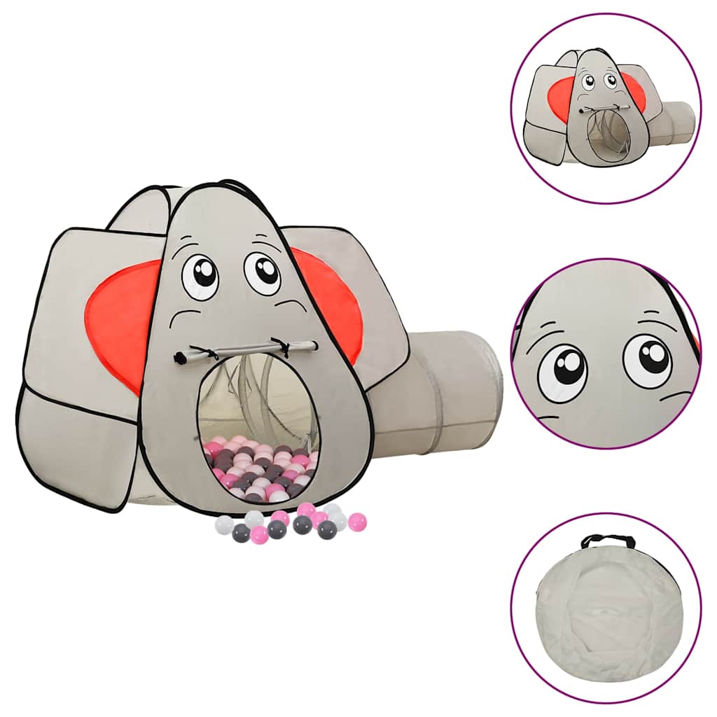 vidaXL Lektält elefant grå med 250 bollar 174x86x101 cm