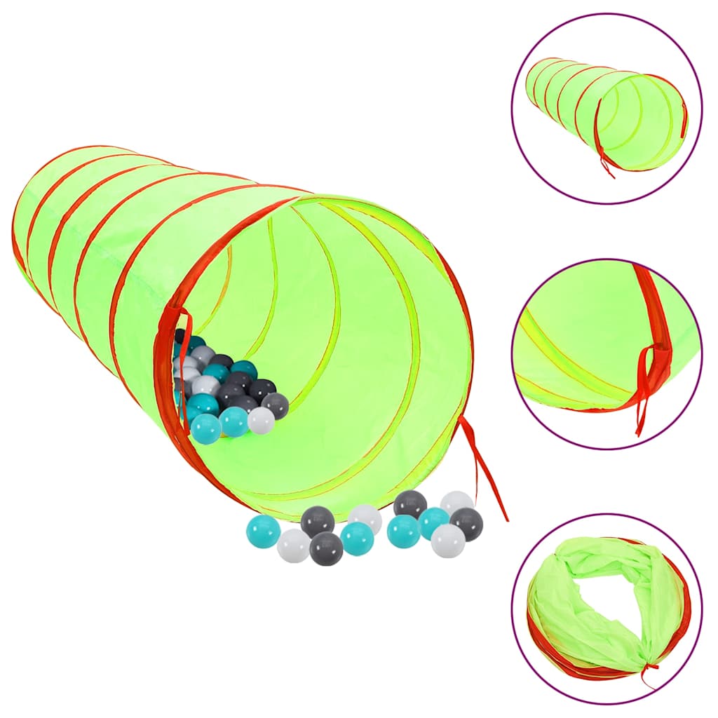 vidaXL Lektunnel med 250 bollar grön 175 cm polyester