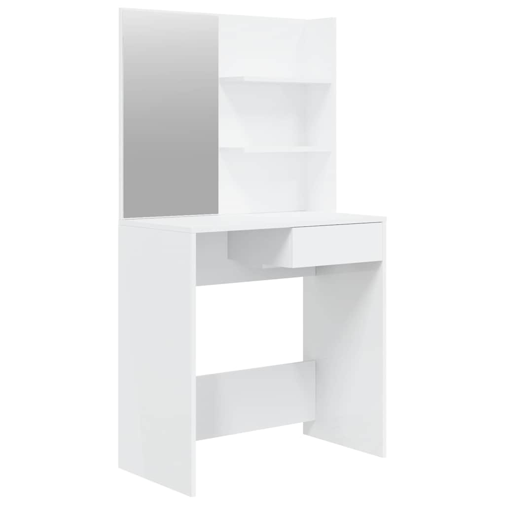 vidaXL Sminkbord med spegel vit högglans 74,5x40x141 cm