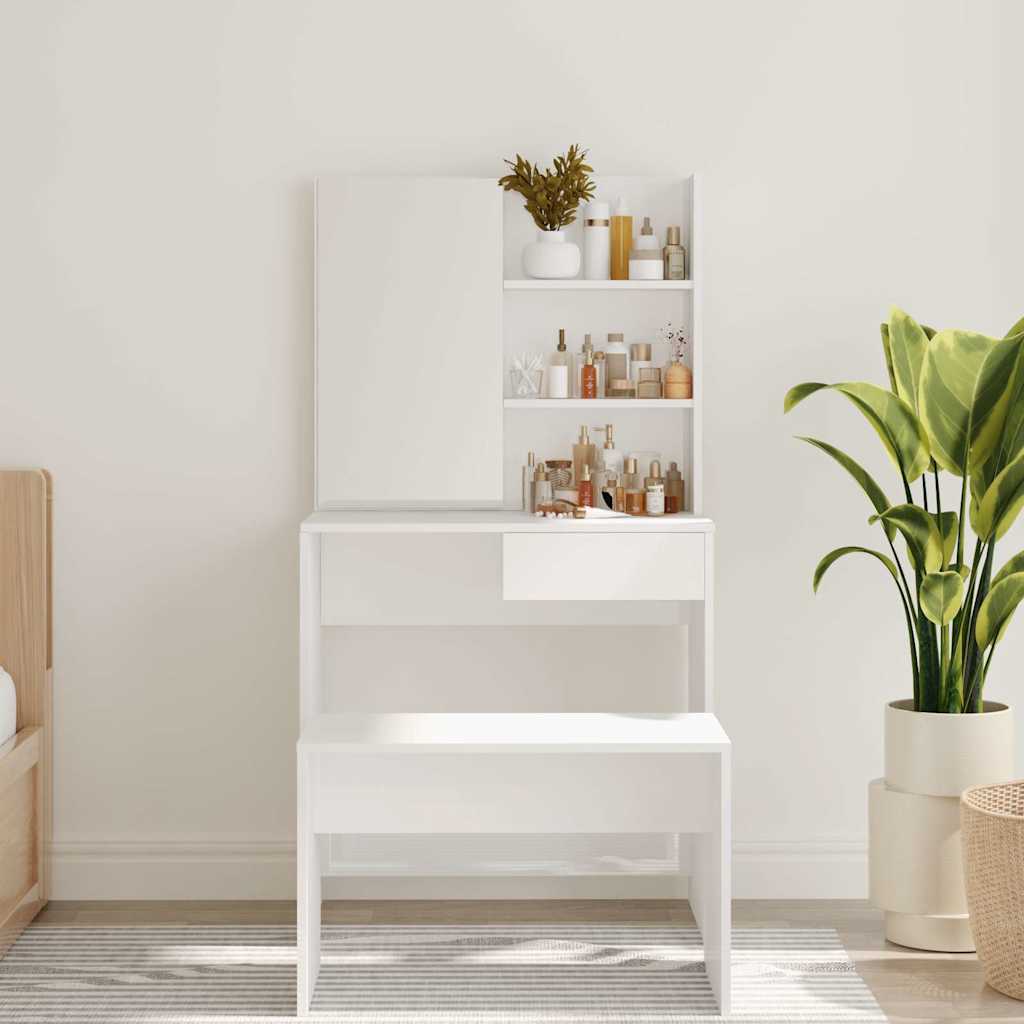 vidaXL Sminkbord med spegel vit högglans 74,5x40x141 cm