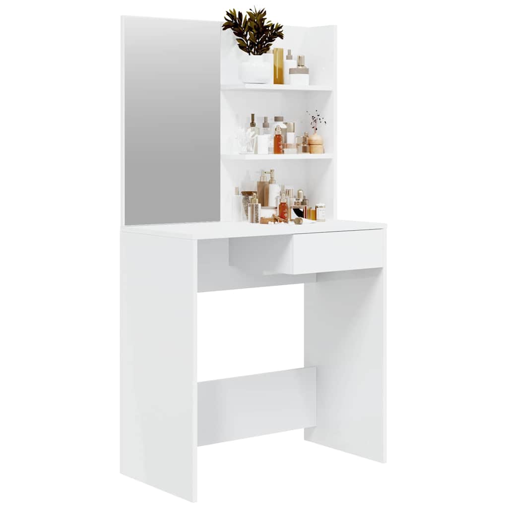 vidaXL Sminkbord med spegel vit högglans 74,5x40x141 cm