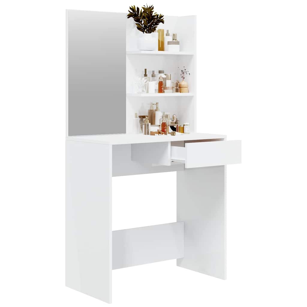 vidaXL Sminkbord med spegel vit högglans 74,5x40x141 cm