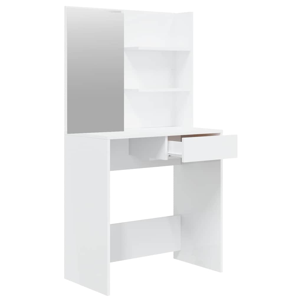 vidaXL Sminkbord med spegel vit högglans 74,5x40x141 cm