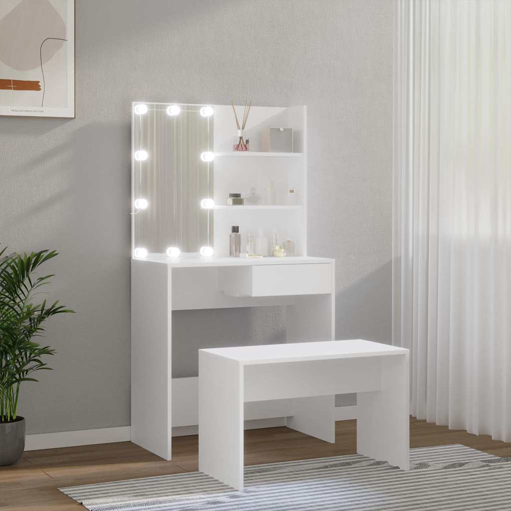 vidaXL Sminkbord LED vit konstruerat trä