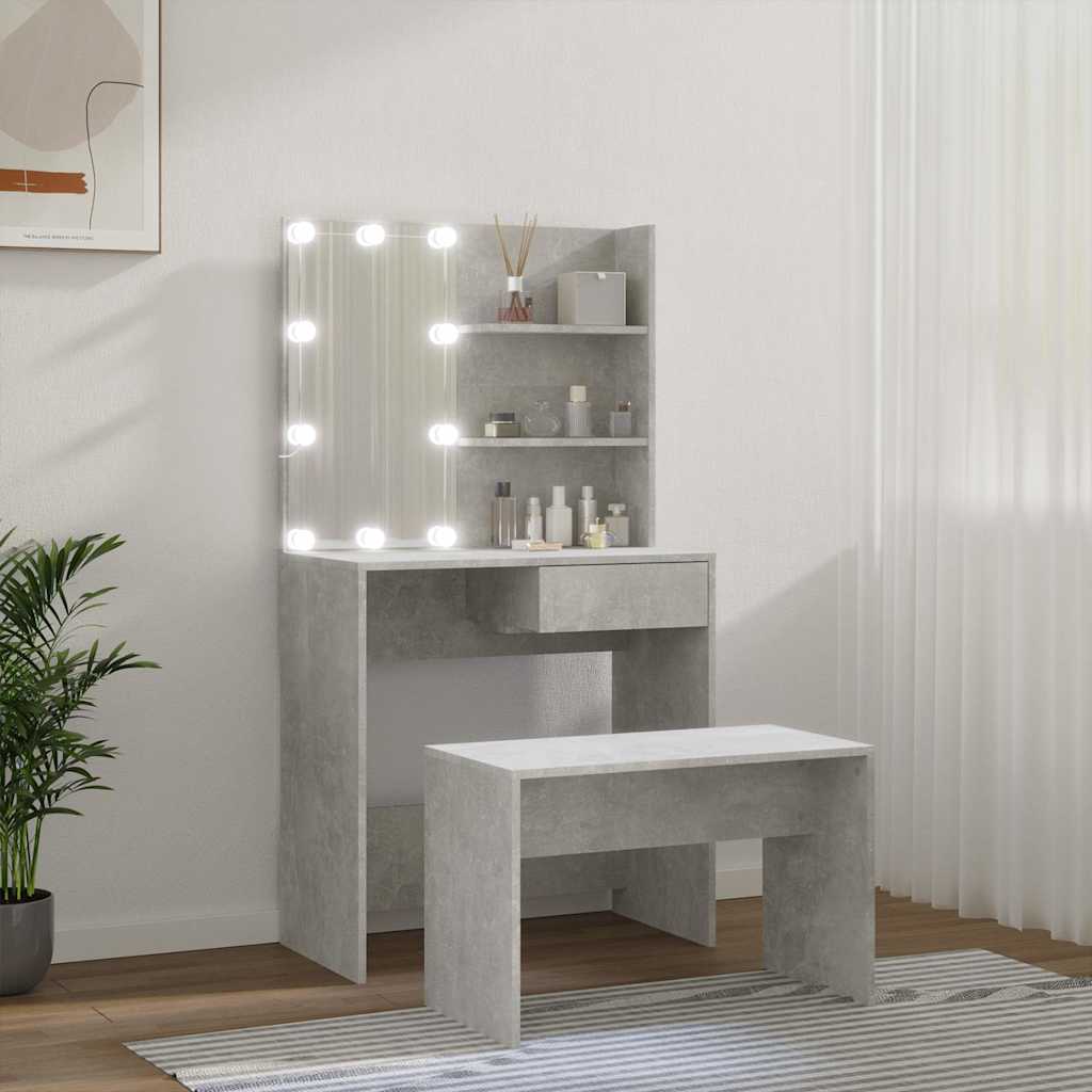 vidaXL Sminkbord LED betonggrå konstruerat trä
