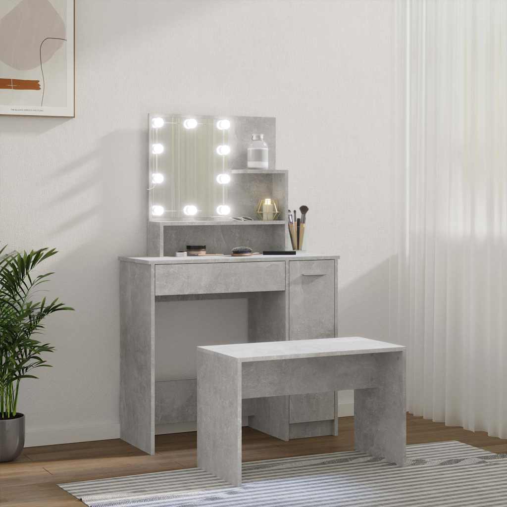 vidaXL Sminkbord LED betonggrå konstruerat trä