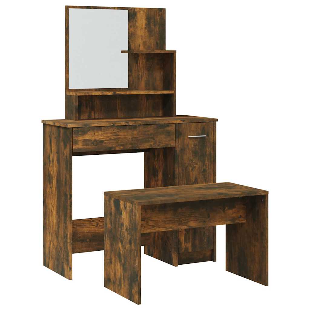 vidaXL Sminkbord set rökfärgad ek 86,5x35x136 cm