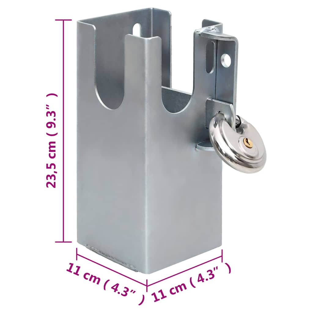 vidaXL Släpvagnslås silver 11x11x23,5 cm stål