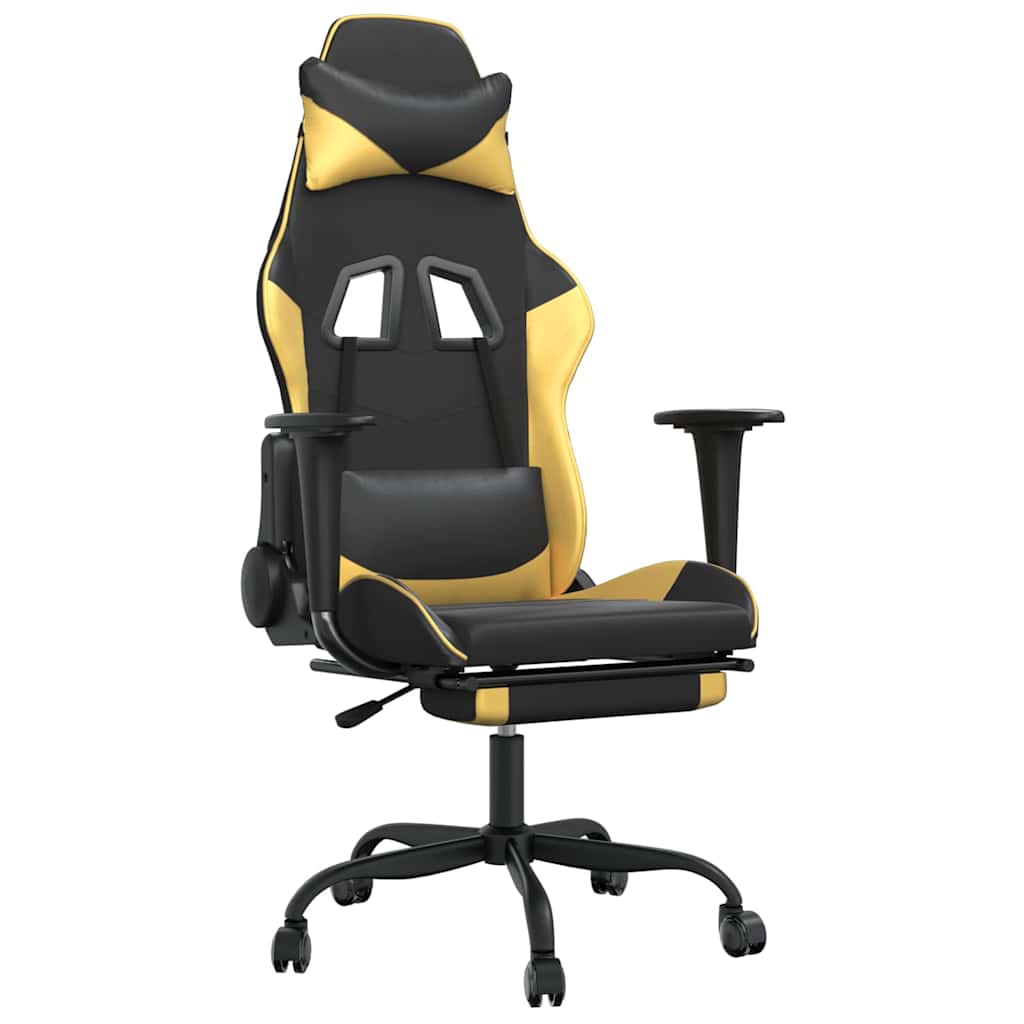 vidaXL Gamingstol med fotstöd svart och guld konstläder