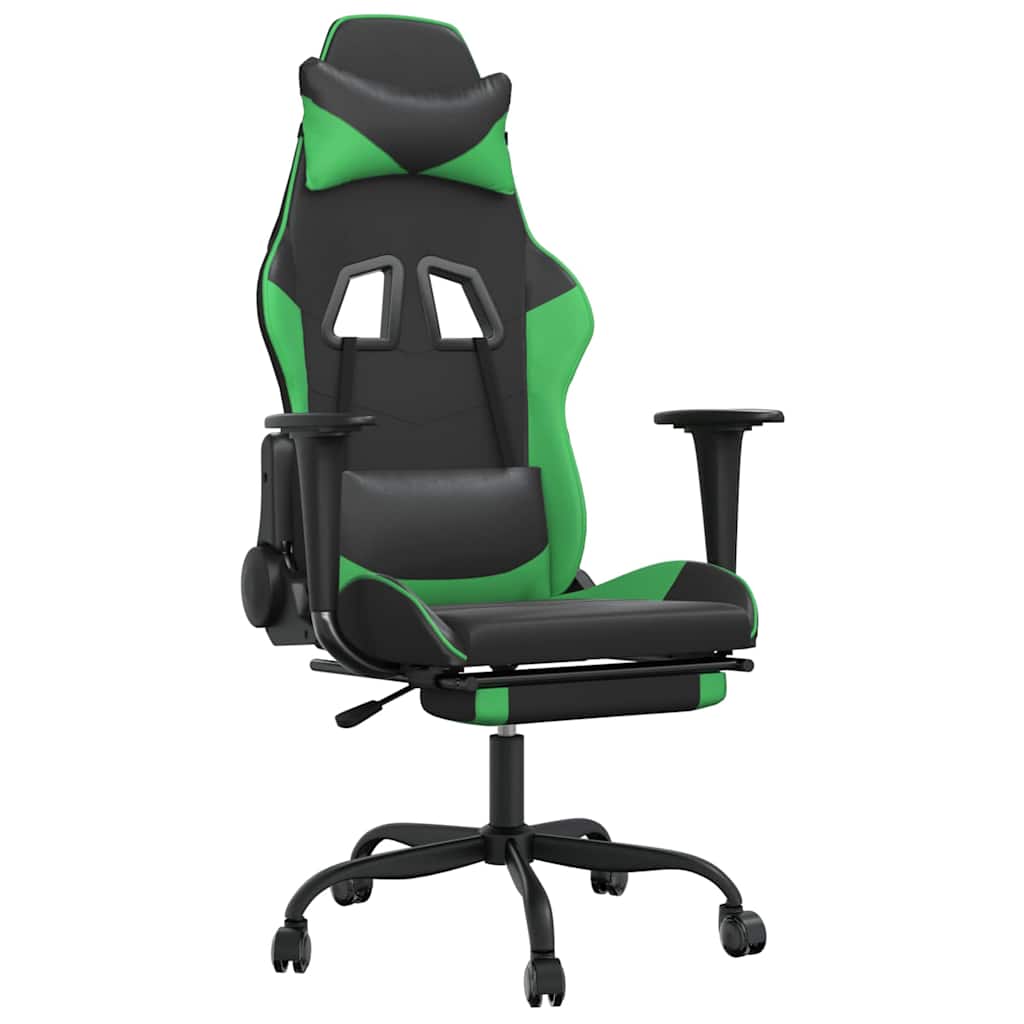 vidaXL Gamingstol med fotstöd svart och grön konstläder