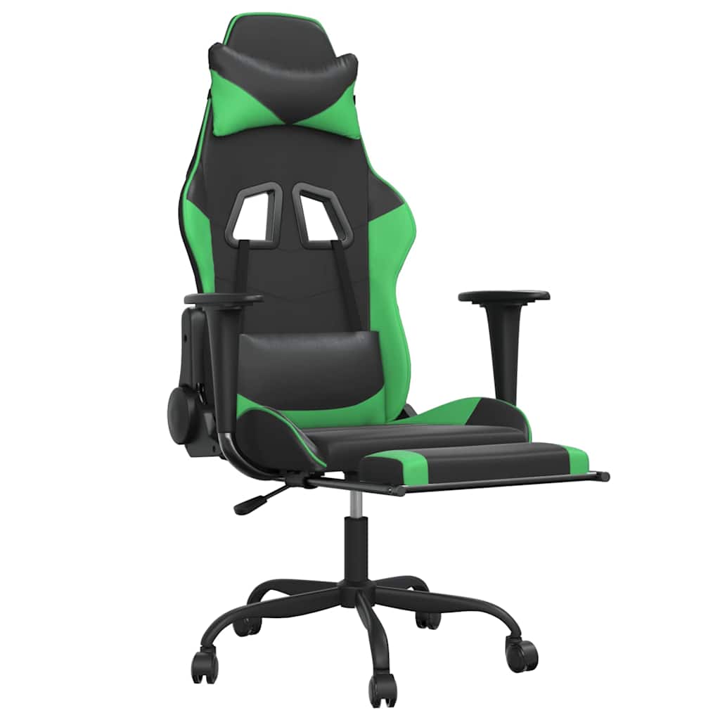 vidaXL Gamingstol med fotstöd svart och grön konstläder