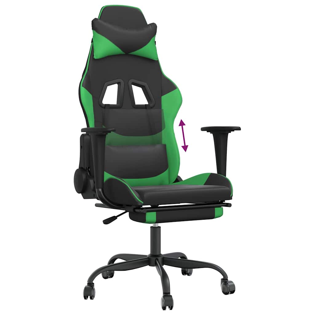 vidaXL Gamingstol med fotstöd svart och grön konstläder