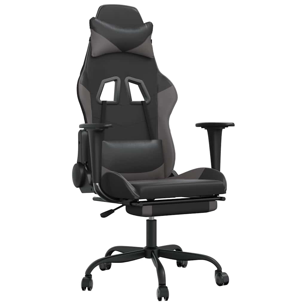 vidaXL Gamingstol med fotstöd svart och grå konstläder