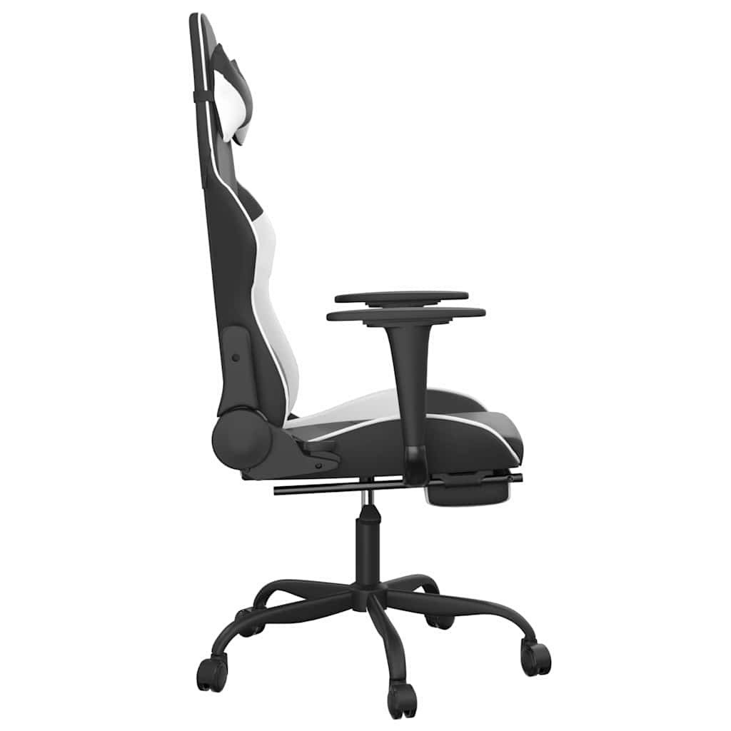 vidaXL Gamingstol med fotstöd svart och vit konstläder