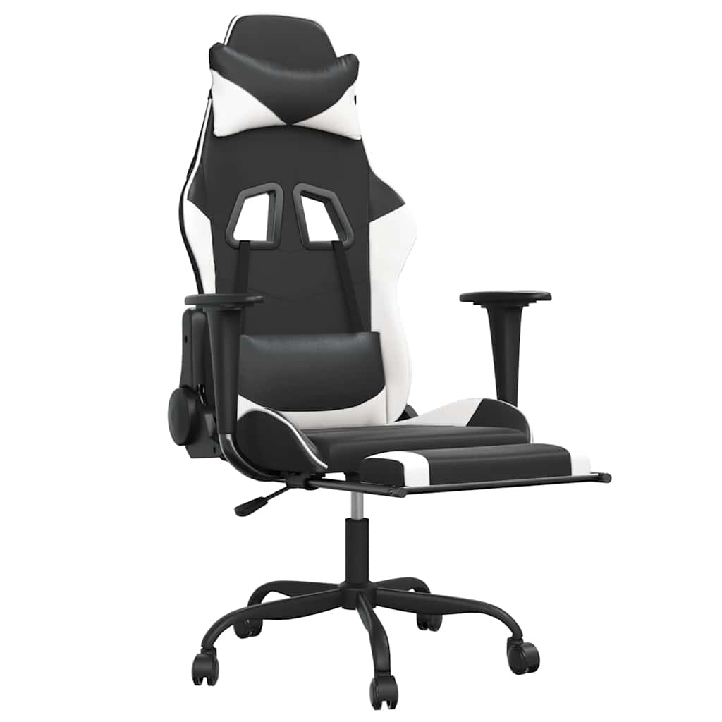 vidaXL Gamingstol med fotstöd svart och vit konstläder
